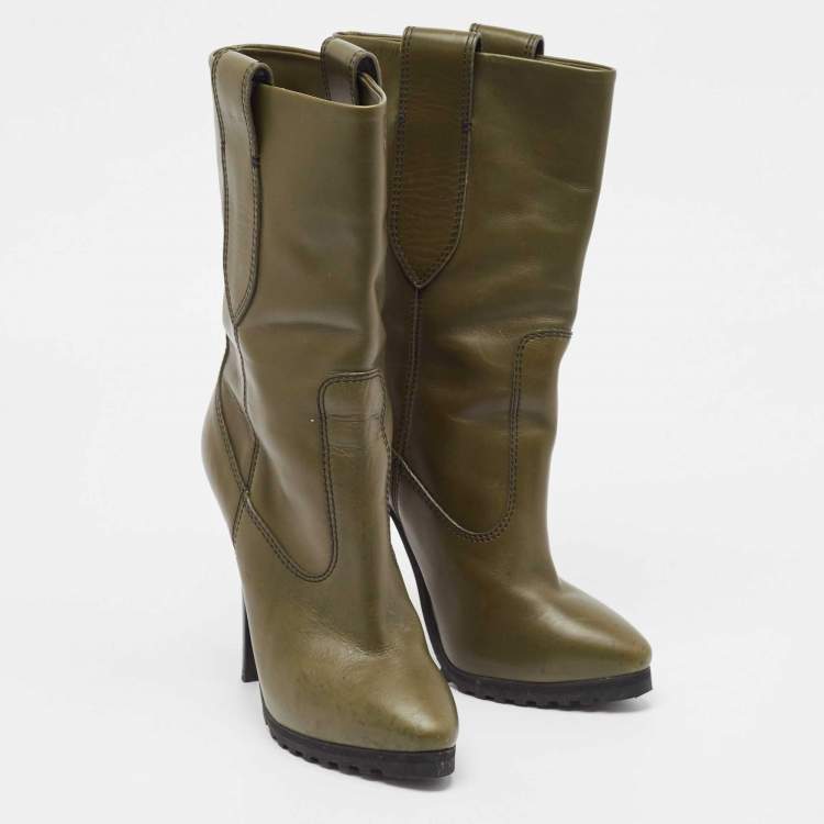 Pre Owned Giuseppe Zanotti Green Leather Ankle Boots Size 38