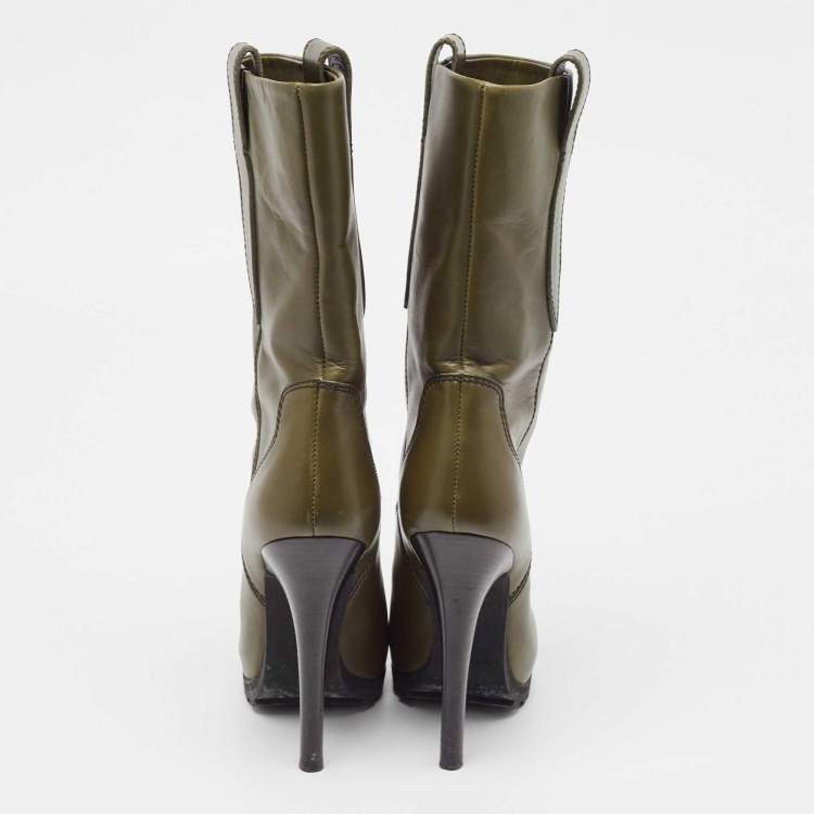 Pre Owned Giuseppe Zanotti Green Leather Ankle Boots Size 38