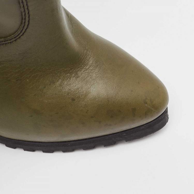 Pre Owned Giuseppe Zanotti Green Leather Ankle Boots Size 38