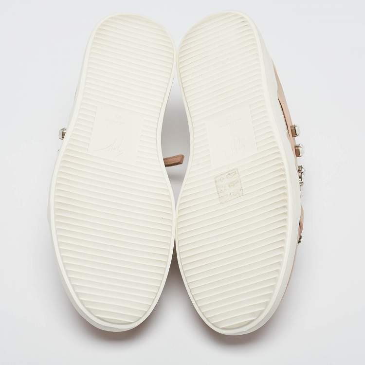 Pre Owned Giuseppe Zanotti Beige Suede and Leather Christie Crystal Embellished Sneakers Size 40