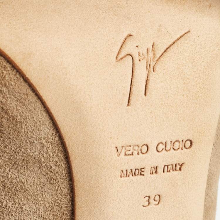 مملوكة مسبقًا Giuseppe Zanotti Beige/Brown Leather and Suede Peep Toe Pumps Size 39