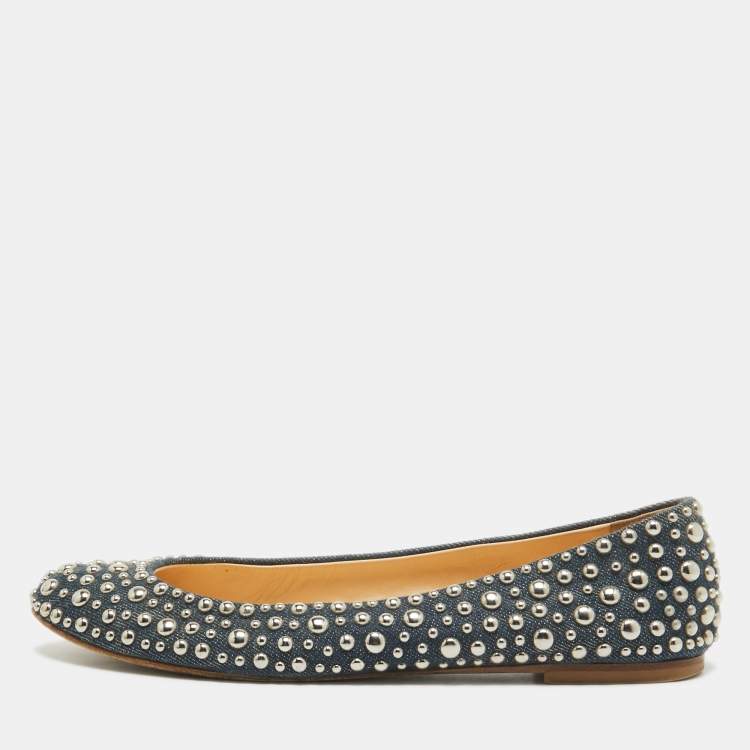 Pre Owned Giuseppe Zanotti Blue Denim Embellished Ballet Flats Size 39