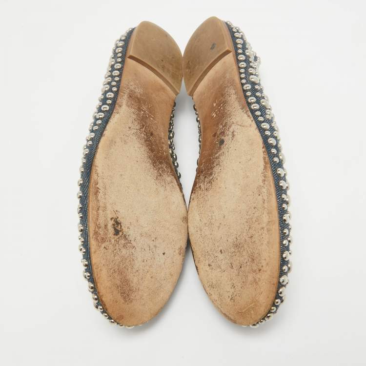 Pre Owned Giuseppe Zanotti Blue Denim Embellished Ballet Flats Size 39
