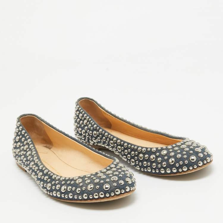 Pre Owned Giuseppe Zanotti Blue Denim Embellished Ballet Flats Size 39