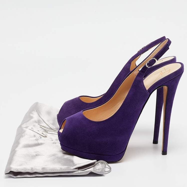 Pre Owned Giuseppe Zanotti Purple Suede Peep Toe Slingback Pumps Size 40