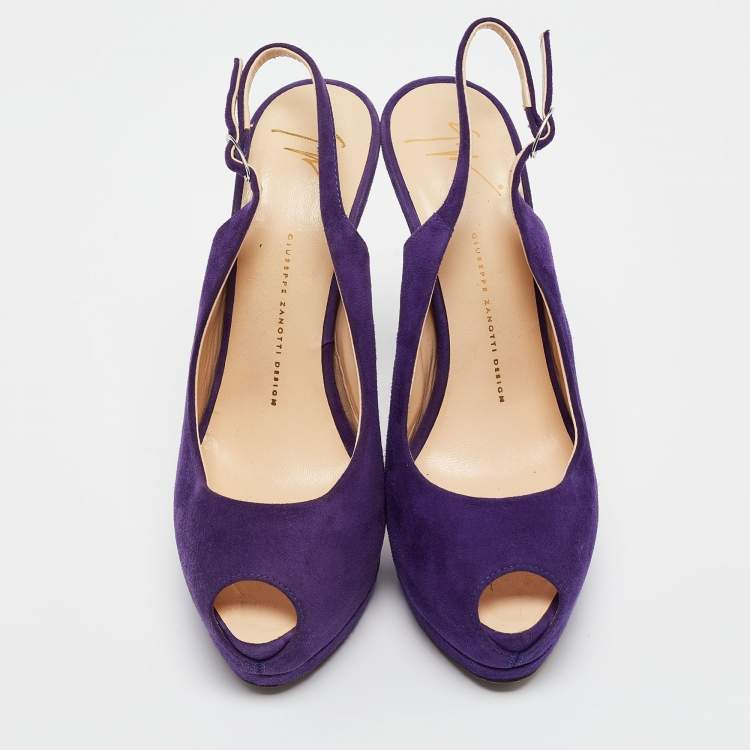 Pre Owned Giuseppe Zanotti Purple Suede Peep Toe Slingback Pumps Size 40