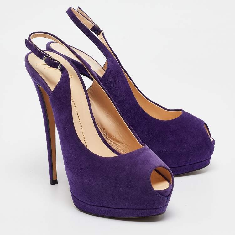 Pre Owned Giuseppe Zanotti Purple Suede Peep Toe Slingback Pumps Size 40
