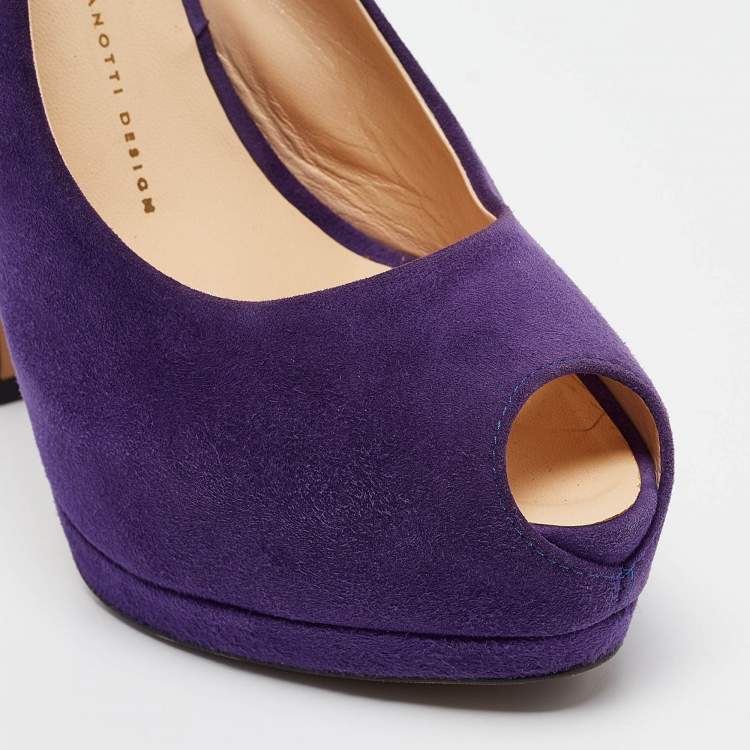 Pre Owned Giuseppe Zanotti Purple Suede Peep Toe Slingback Pumps Size 40