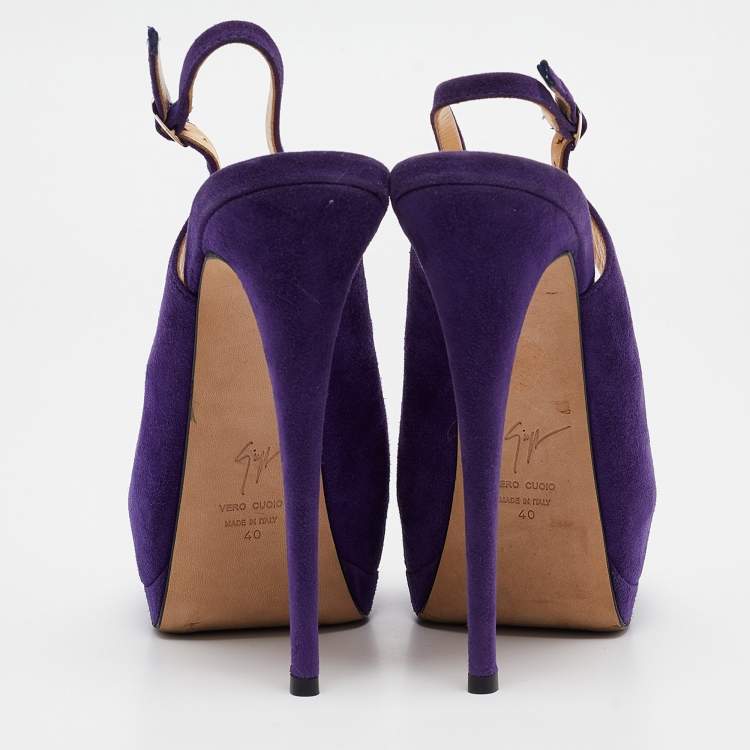 Pre Owned Giuseppe Zanotti Purple Suede Peep Toe Slingback Pumps Size 40