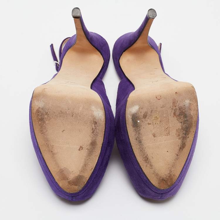 Pre Owned Giuseppe Zanotti Purple Suede Peep Toe Slingback Pumps Size 40