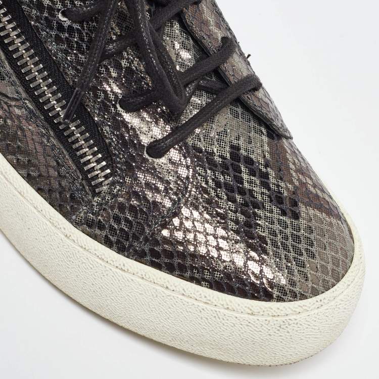 Pre Owned Giuseppe Zanotti Grey/Black Python Embossed Leather Frankie Sneakers Size 38