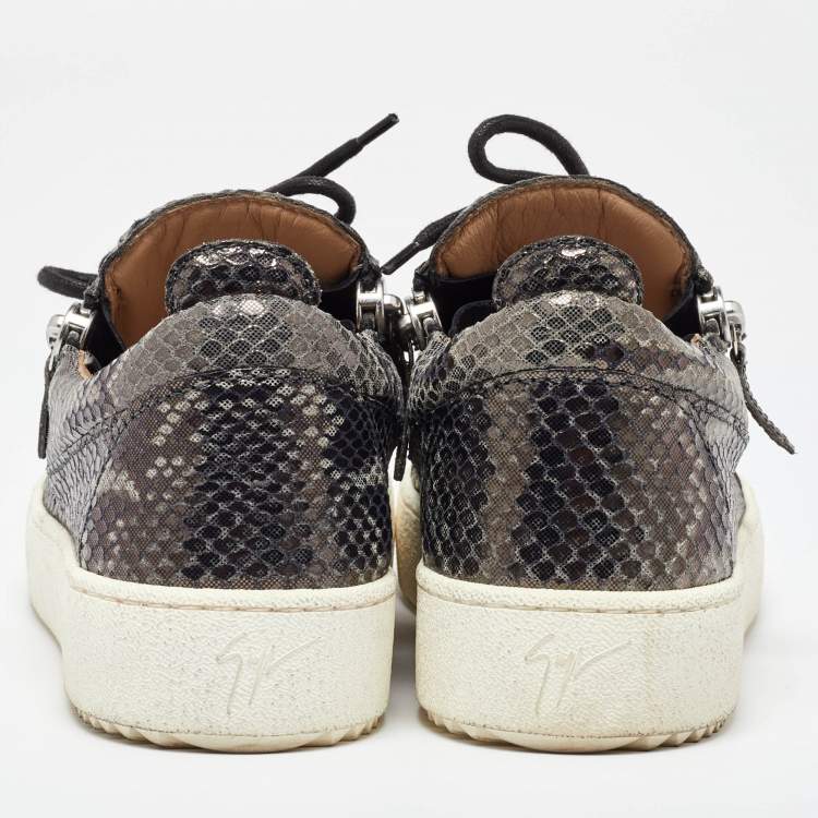 Pre Owned Giuseppe Zanotti Grey/Black Python Embossed Leather Frankie Sneakers Size 38