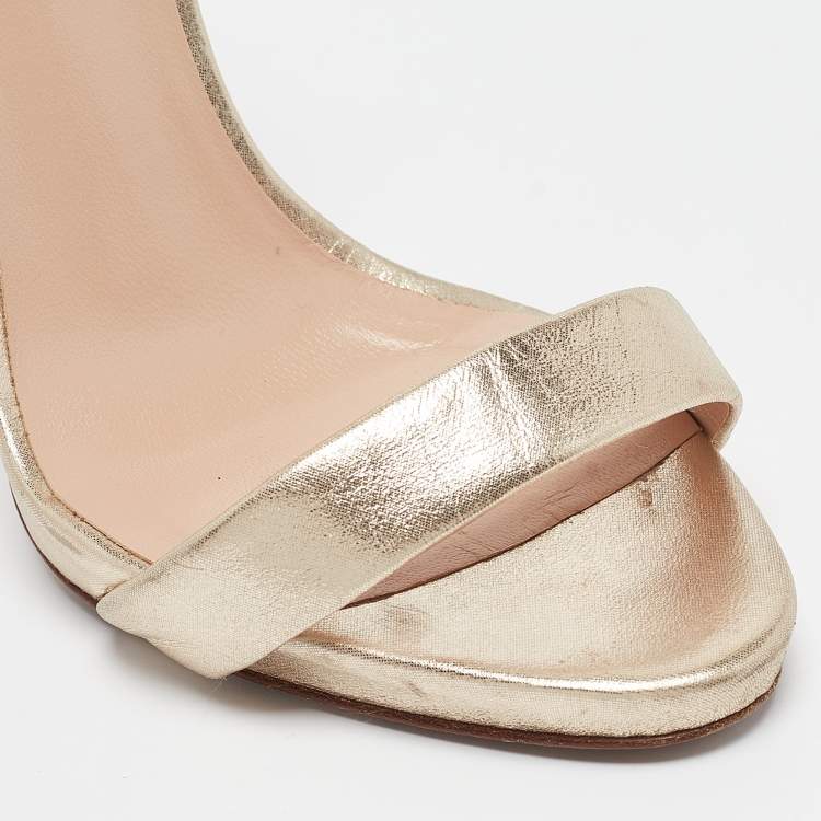Pre Owned Giuseppe Zanotti Gold Leather Ankle Strap Sandals Size 37