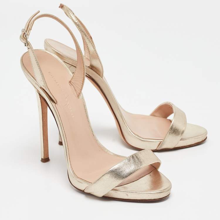 Pre Owned Giuseppe Zanotti Gold Leather Ankle Strap Sandals Size 37