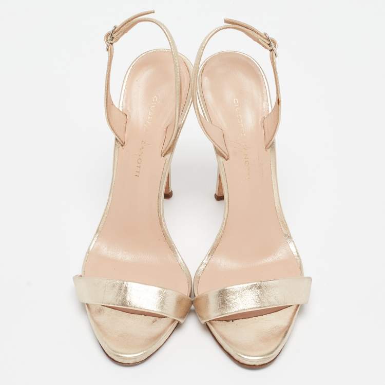 Pre Owned Giuseppe Zanotti Gold Leather Ankle Strap Sandals Size 37