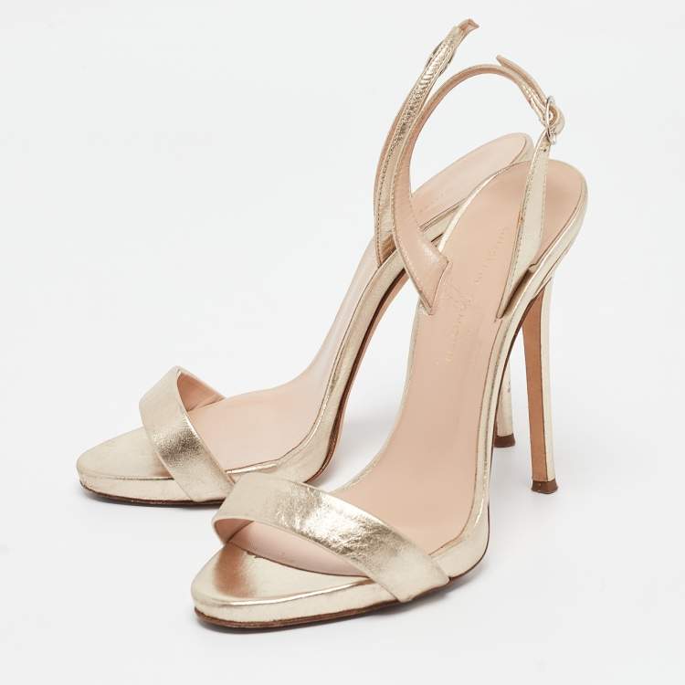 Pre Owned Giuseppe Zanotti Gold Leather Ankle Strap Sandals Size 37