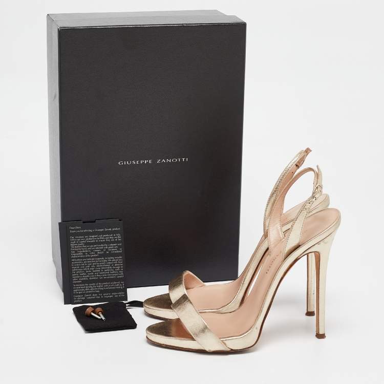 Pre Owned Giuseppe Zanotti Gold Leather Ankle Strap Sandals Size 37