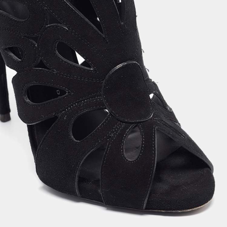 Pre Owned Giuseppe Zanotti Black Suede Cut Out Open Toe Booties Size 38