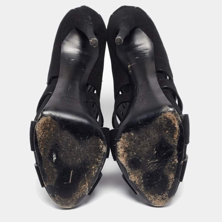 Pre Owned Giuseppe Zanotti Black Suede Cut Out Open Toe Booties Size 38