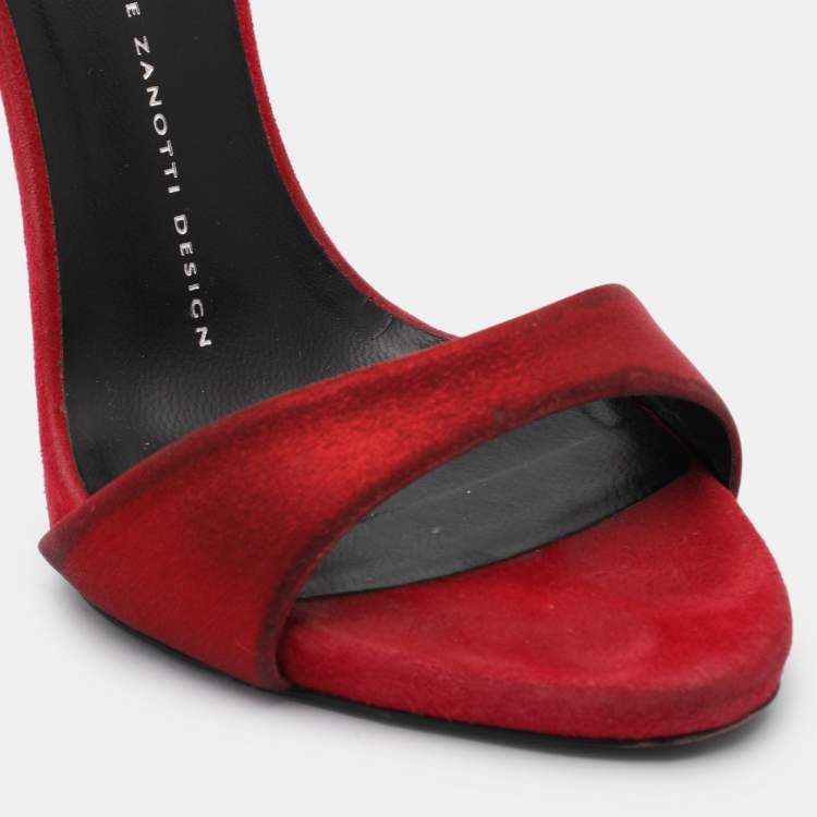 Pre Owned Giuseppe Zanotti Red Suede and Satin Caged Sandals Size 38