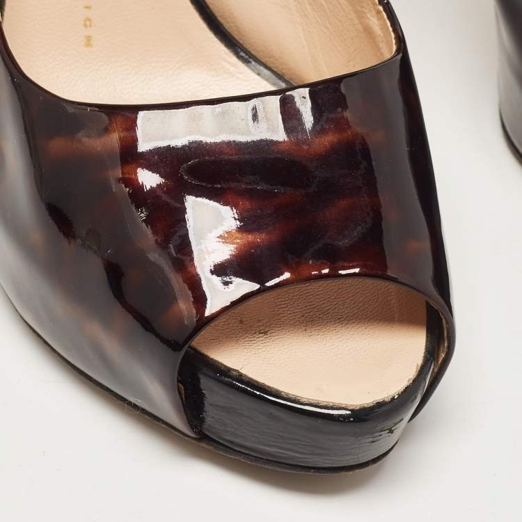 Pre Owned Giuseppe Zanotti Brown/Black Printed Patent Leather Peep Toe Pumps Size 38.5