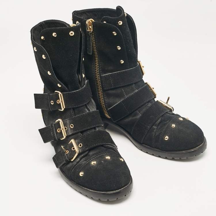 مملوكة مسبقًا Giuseppe Zanotti Black Suede Ankle Length Boots Size 37.5