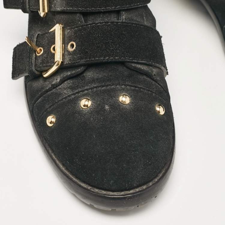 مملوكة مسبقًا Giuseppe Zanotti Black Suede Ankle Length Boots Size 37.5