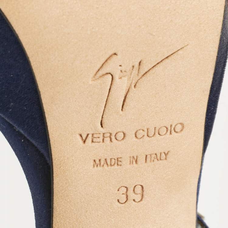 Pre Owned Giuseppe Zanotti Blue Satin Crystal Embellished Platform Slide Sandals Size 39