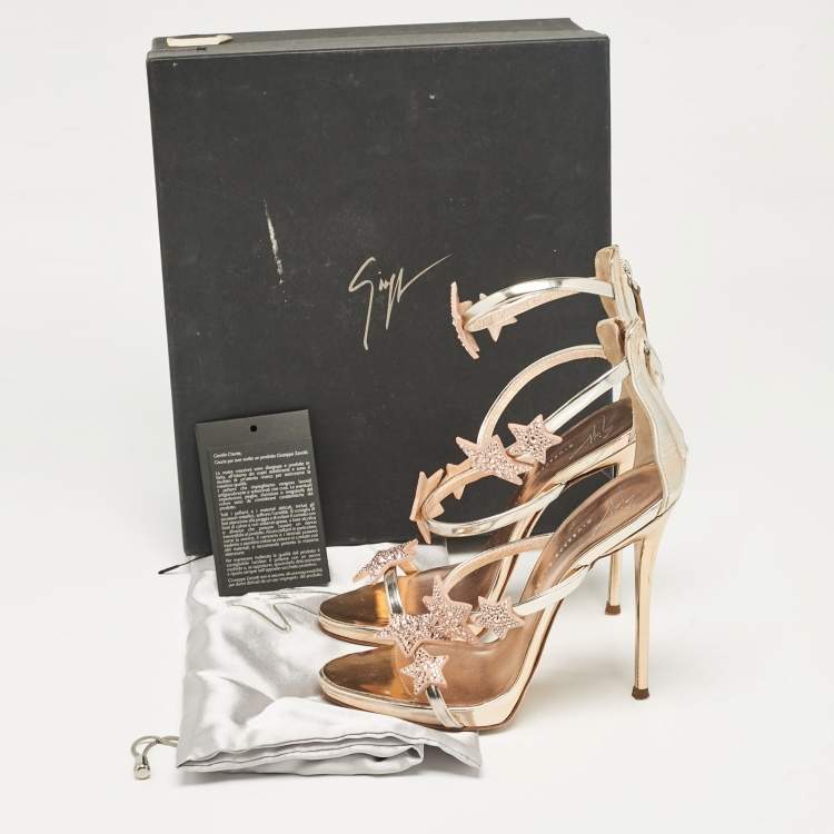 Pre Owned Giuseppe Zanotti Rose Gold Leather Harmony Star Sandals Size 37