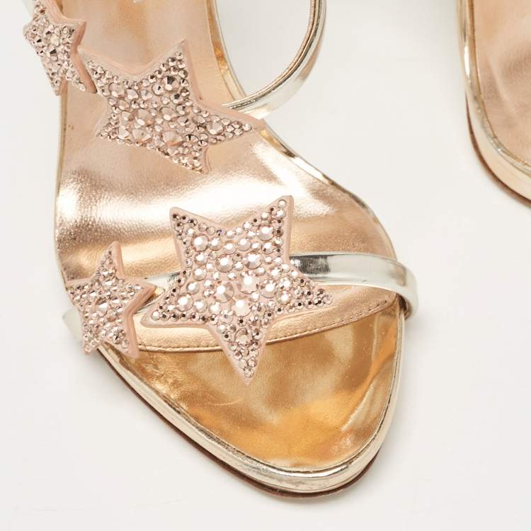 Pre Owned Giuseppe Zanotti Rose Gold Leather Harmony Star Sandals Size 37