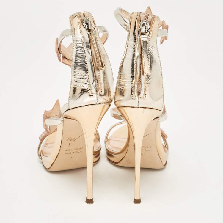 Pre Owned Giuseppe Zanotti Rose Gold Leather Harmony Star Sandals Size 37