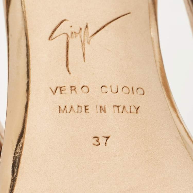 Pre Owned Giuseppe Zanotti Rose Gold Leather Harmony Star Sandals Size 37