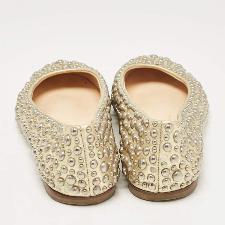 Pre Owned Giuseppe Zanotti Gold Leather Embellished Ballet Flats Size 37
