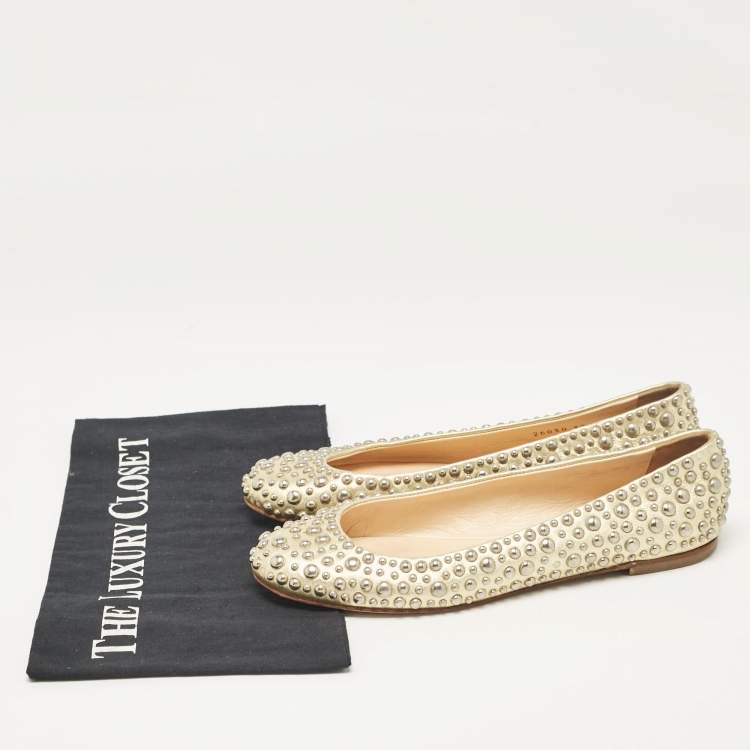 Pre Owned Giuseppe Zanotti Gold Leather Embellished Ballet Flats Size 37