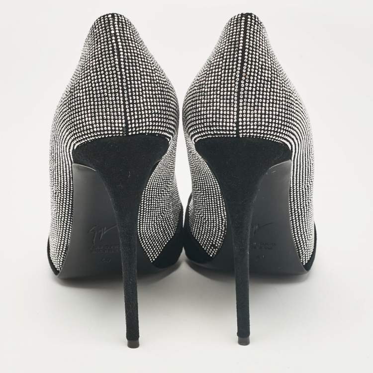 Pre Owned Giuseppe Zanotti Black Suede Embellished Pointed Toe Pumps Size 40