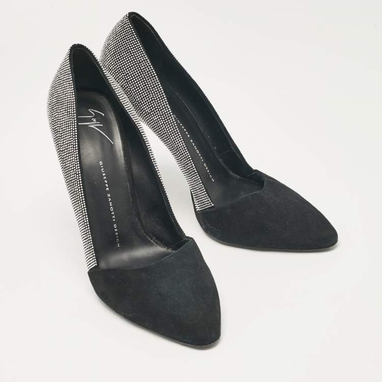 Pre Owned Giuseppe Zanotti Black Suede Embellished Pointed Toe Pumps Size 40
