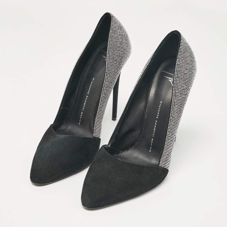 Pre Owned Giuseppe Zanotti Black Suede Embellished Pointed Toe Pumps Size 40