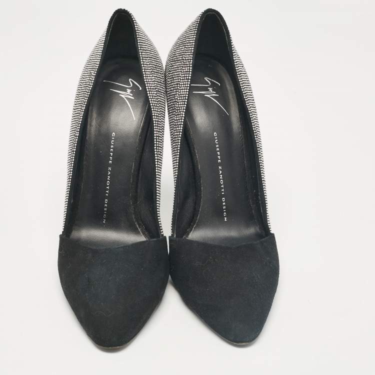 Pre Owned Giuseppe Zanotti Black Suede Embellished Pointed Toe Pumps Size 40