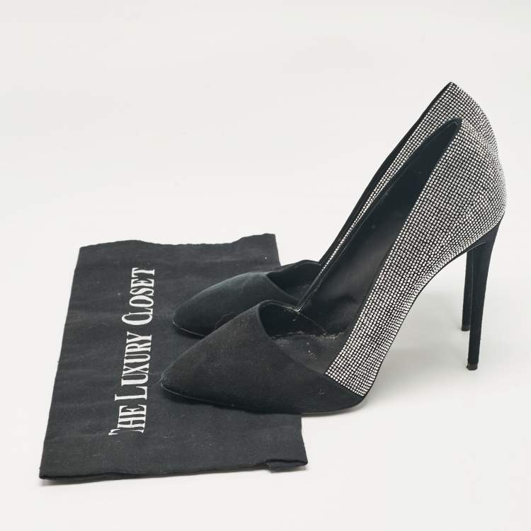 Pre Owned Giuseppe Zanotti Black Suede Embellished Pointed Toe Pumps Size 40