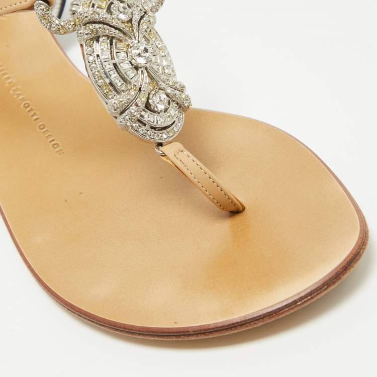 Pre Owned Giuseppe Zanotti Brown/Navy Blue Leather and Satin Ankle Strap Sandals Size 39.5