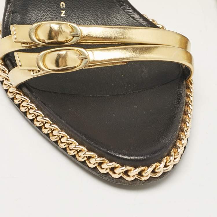 Pre Owned Giuseppe Zanotti Gold Leather Ankle Strap Sandals Size 36