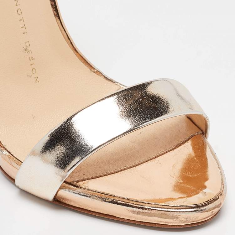 Pre Owned Giuseppe Zanotti Gold Leather Ankle Strap Sandals Size 37