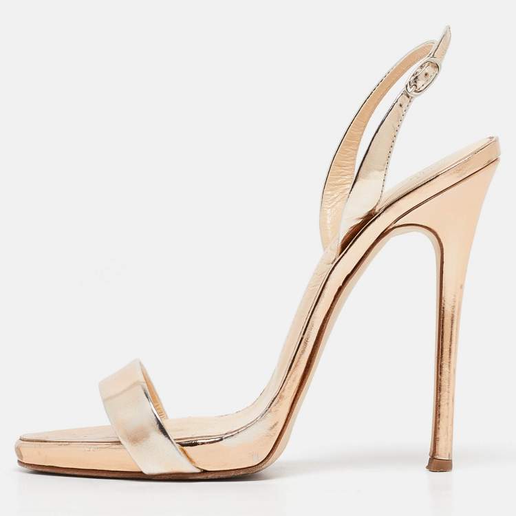 Pre Owned Giuseppe Zanotti Gold Leather Ankle Strap Sandals Size 37