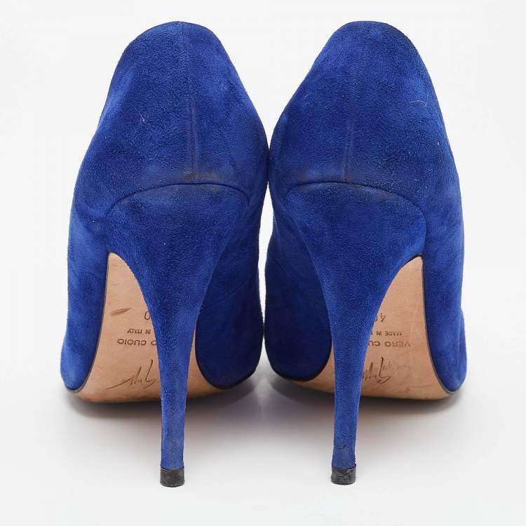 Pre Owned Giuseppe Zanotti Blue Suede Round Toe Pumps Size 40