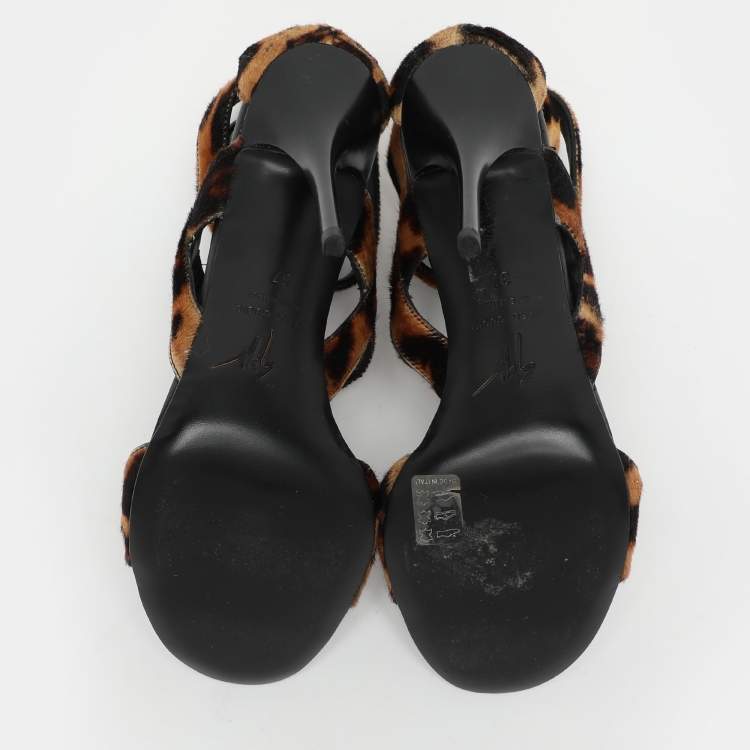 Pre Owned Giuseppe Zanotti Multicolor Calf Hair Strappy Sandals Size 37