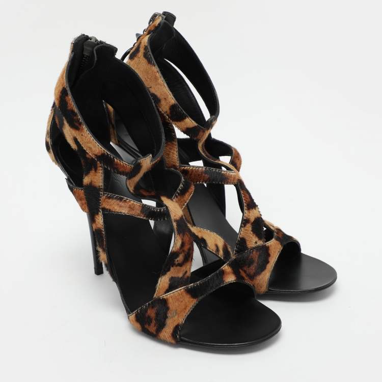 Pre Owned Giuseppe Zanotti Multicolor Calf Hair Strappy Sandals Size 37