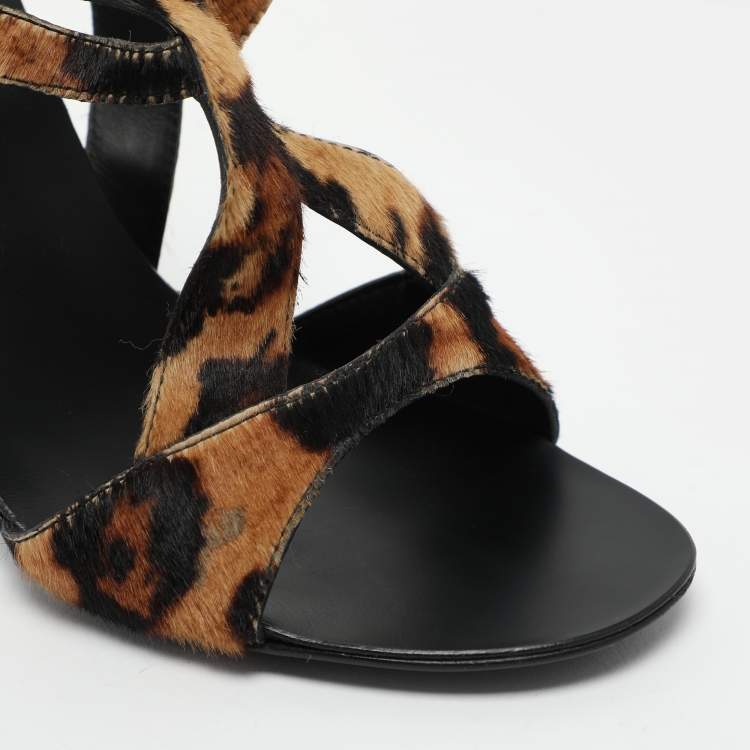Pre Owned Giuseppe Zanotti Multicolor Calf Hair Strappy Sandals Size 37
