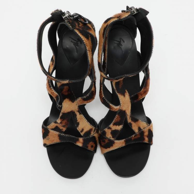 Pre Owned Giuseppe Zanotti Multicolor Calf Hair Strappy Sandals Size 37