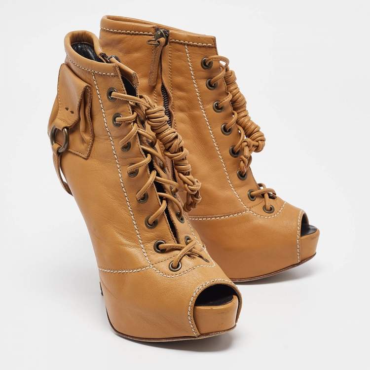 Pre Owned Giuseppe Zanotti Brown Leather Booties Size 36