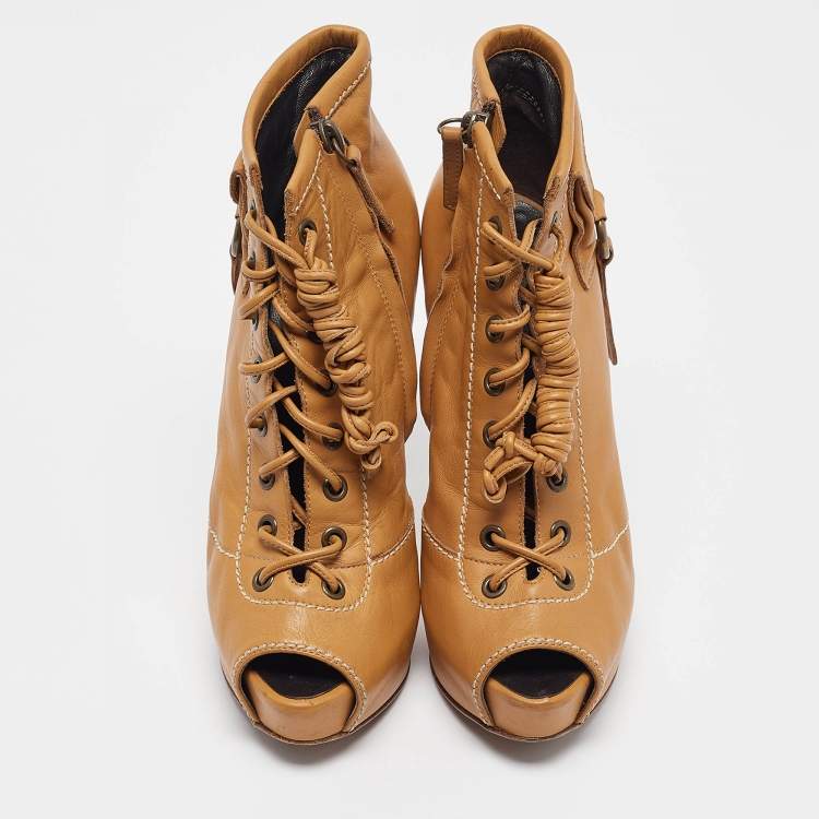 Pre Owned Giuseppe Zanotti Brown Leather Booties Size 36